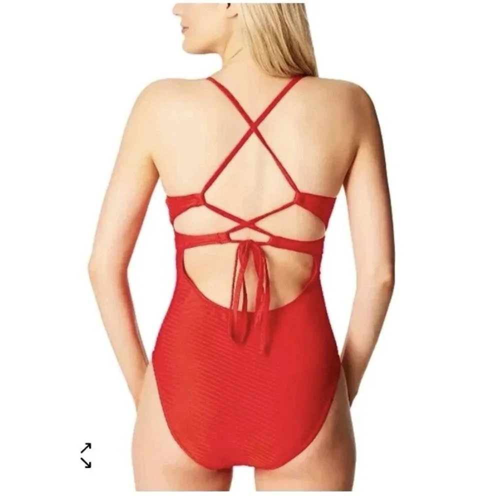 Jessica Simpson‎ Blue Cutout One Piece Swimsuit S Ribbed Halter Strappy Back NWT